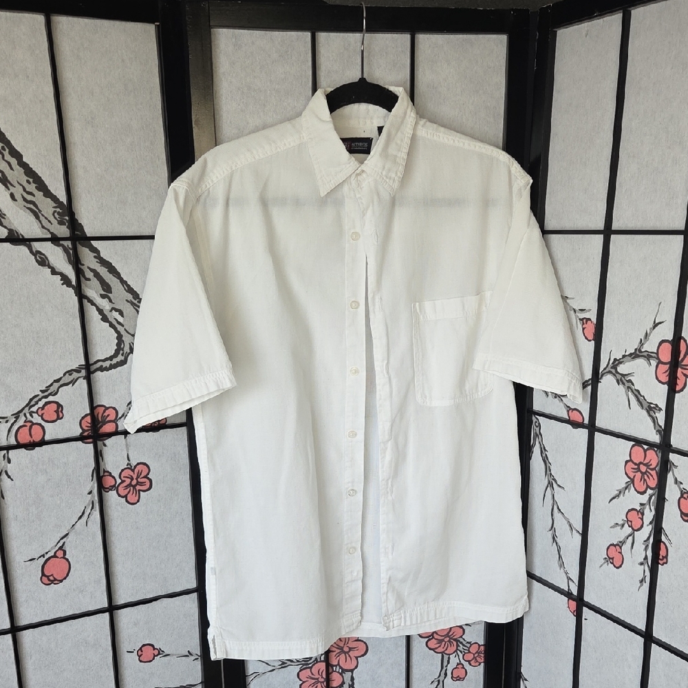 Faded Glory White 100% Cotton Casual Button Down Short Sleeve Shirt Size S